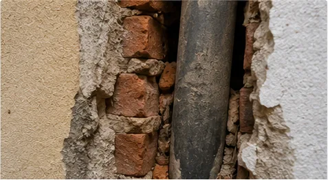 Elemento constructivo oculto con deterioro y encuentro defectuoso